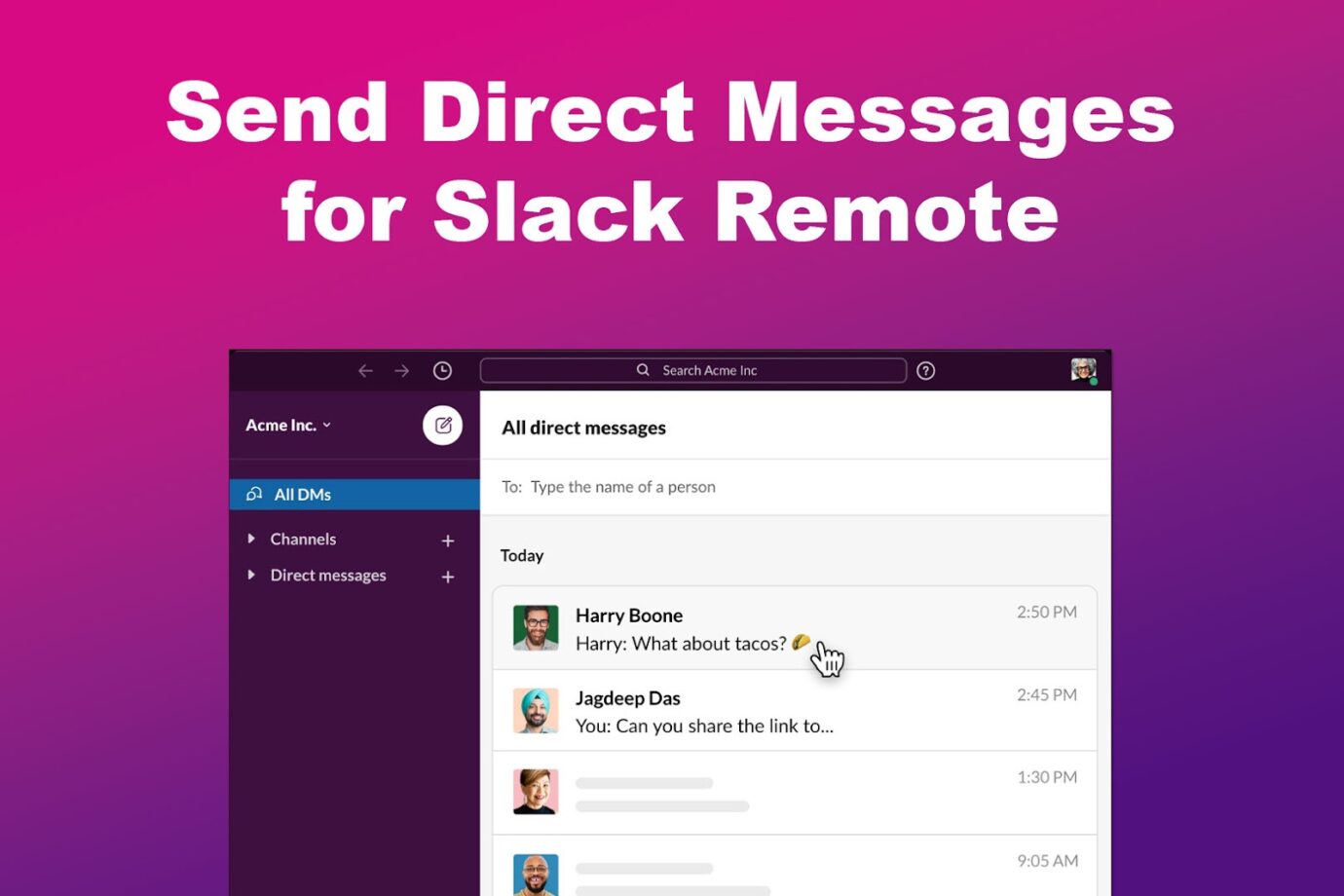 Send Direct Messages for Slack Remote