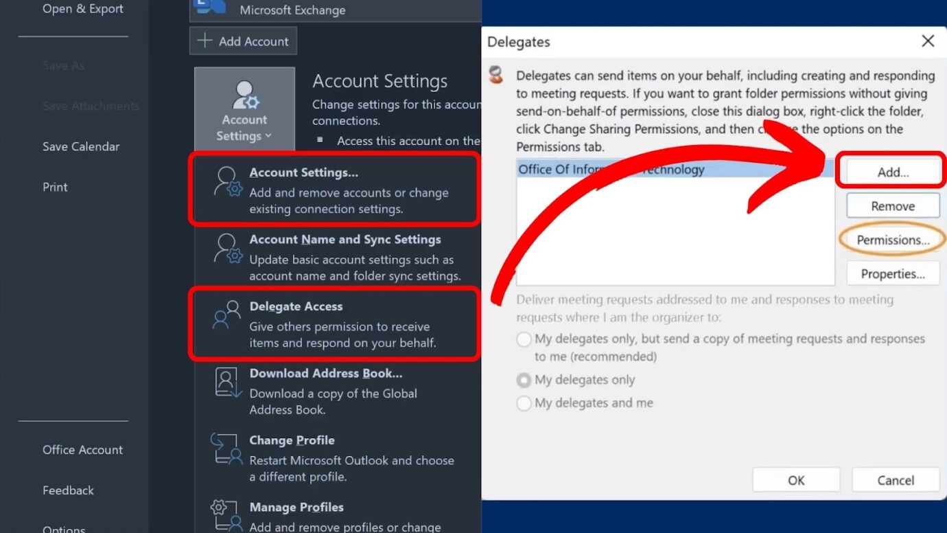 Account Settings Delegate Calendar Access In Outlook