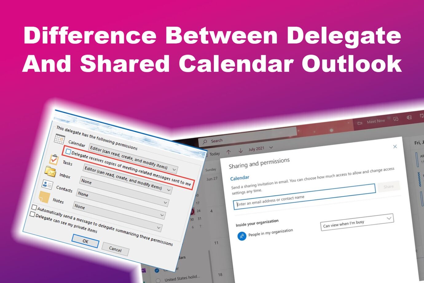 Difference Between Delegate And Shared Calendar Outlook