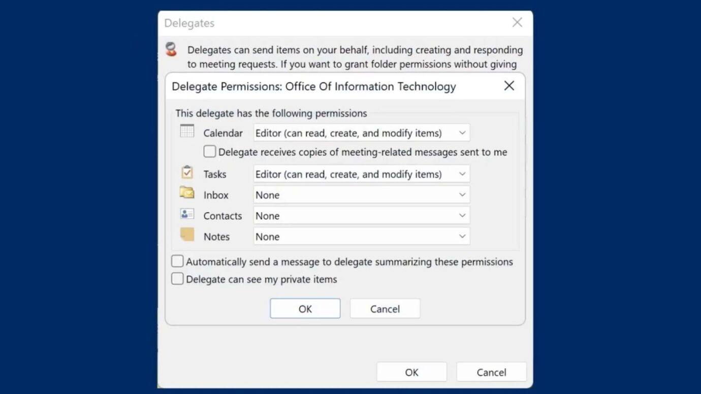 Set Permissions Delegate Calendar Access Outlook