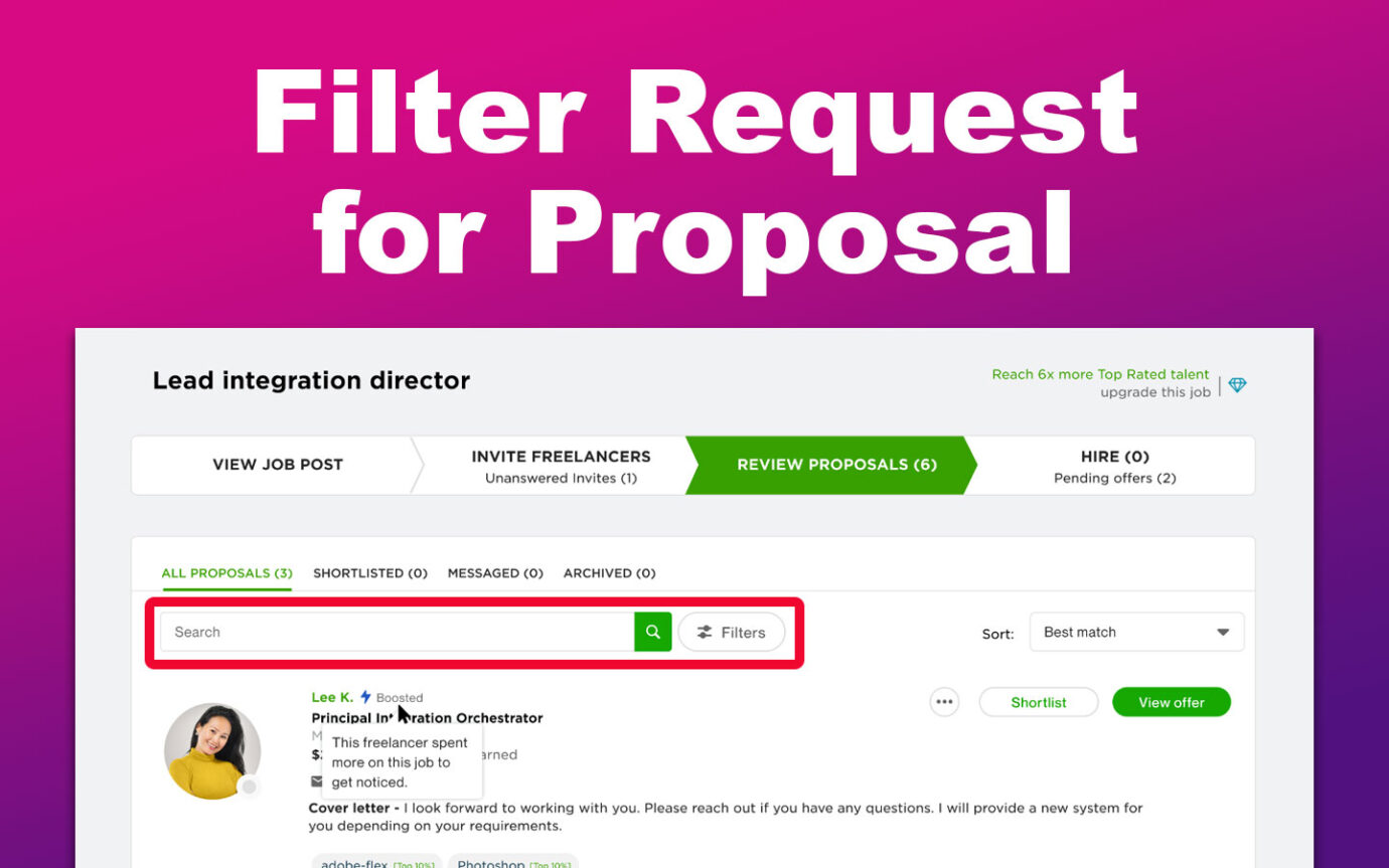 Hire an Upwork Freelancer - Filter Request for Proposal