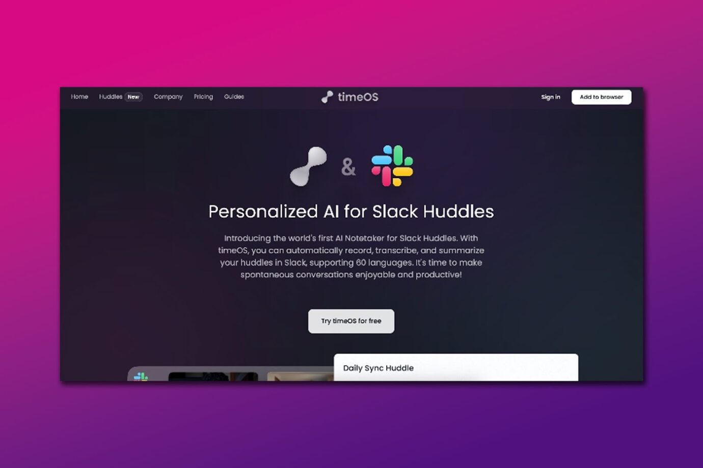 TimeOS Platform for Slack Huddle Transcripts