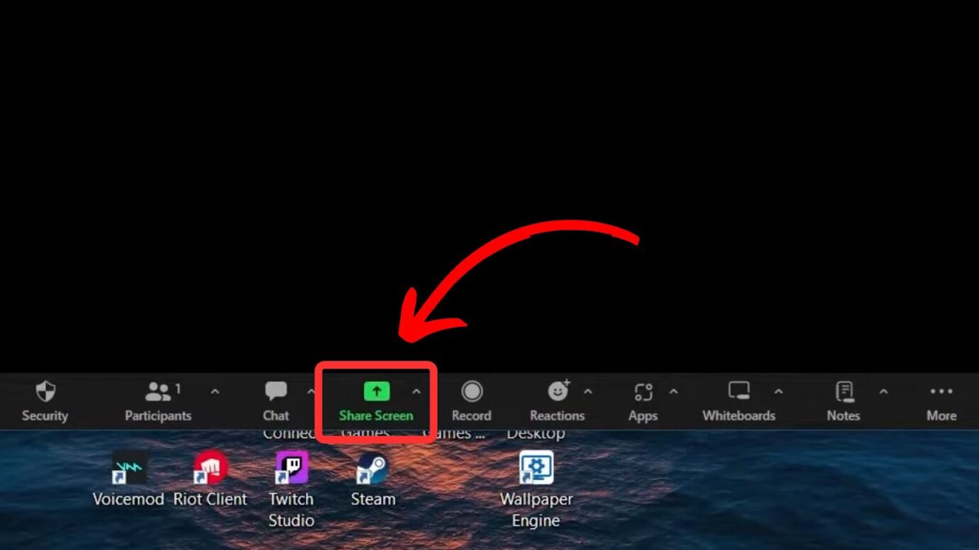 Click the Share Screen Button - Use Zoom Whiteboard